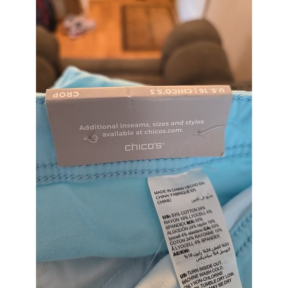 NWT Chico's Blue Sateen Slim Leg 5-Pockets High Rise Cropped Pants Womens Sz 16‎ - Picture 4 of 6